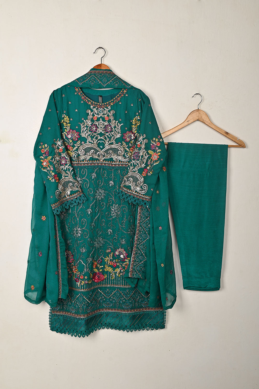 RTW-326 -  3Pc Ready to Wear Embroidered Chiffon Dress