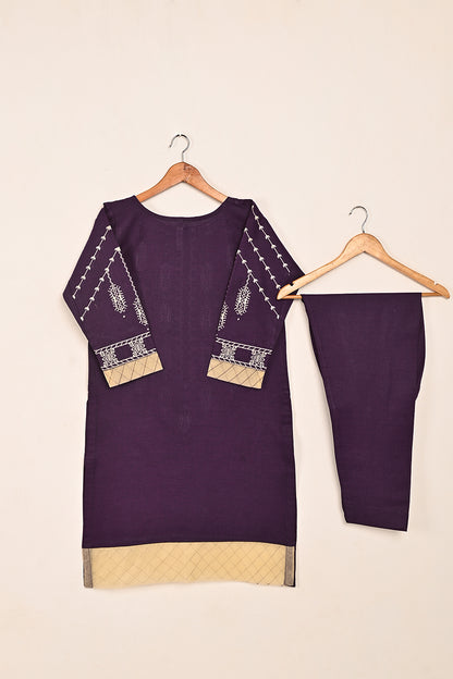 STP-195B-Purple  - 2PC READY TO WEAR EMBROIDERED CAMBRIC DRESS