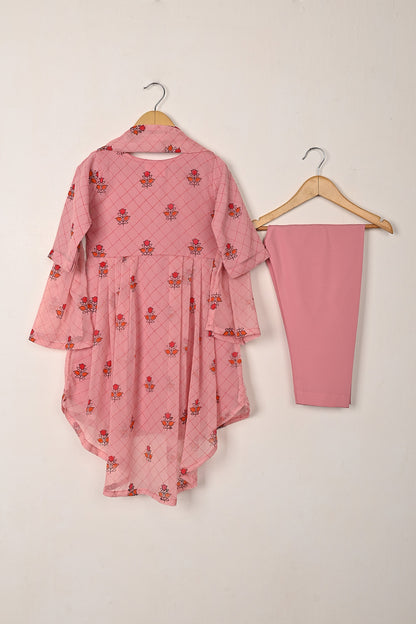 TKF-288-Pink - Kids 3Pc Chiffon Printed Frock