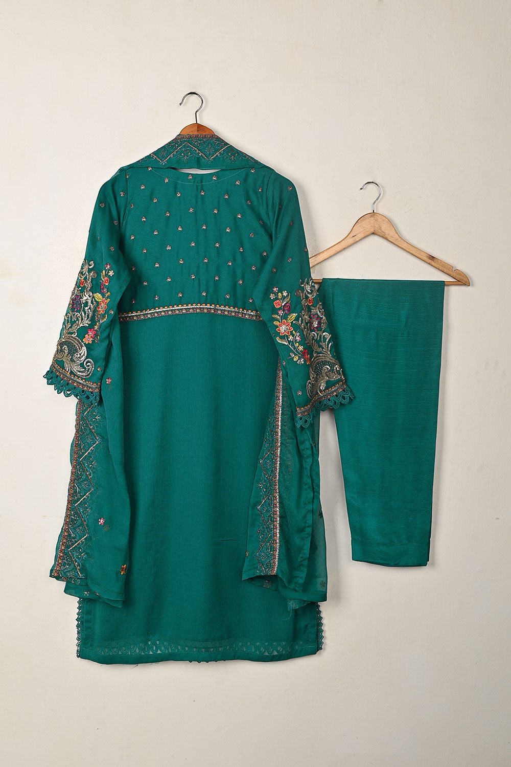 RTW-326 -  3Pc Ready to Wear Embroidered Chiffon Dress