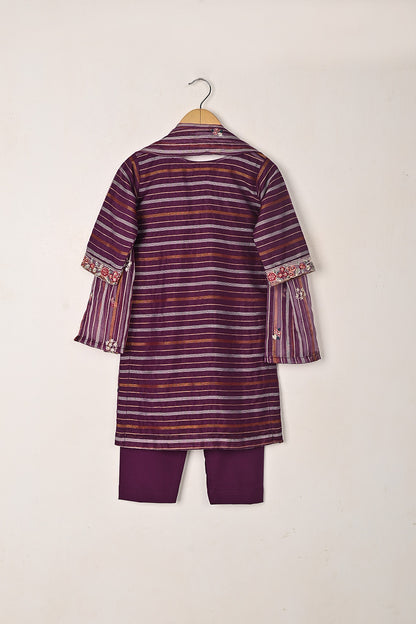 TKF-289-Purple - Kids 3Pc Ready to Wear Jacquard Organza Embroidered Dress