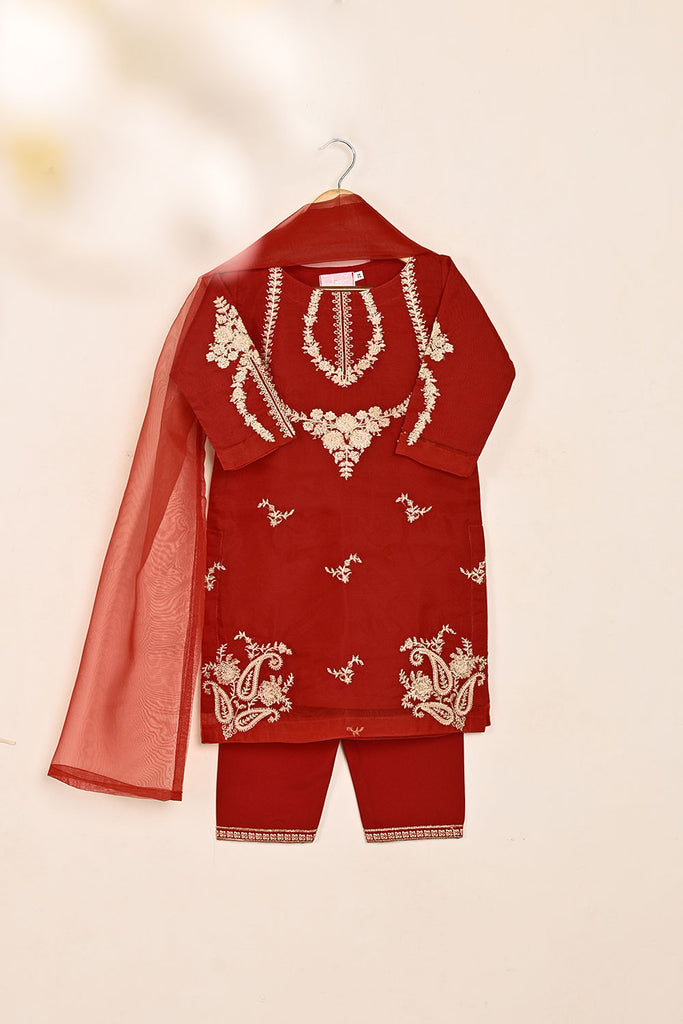 TKF-147-Red - Kids 3Pc Organza Embroidered Formal Dress
