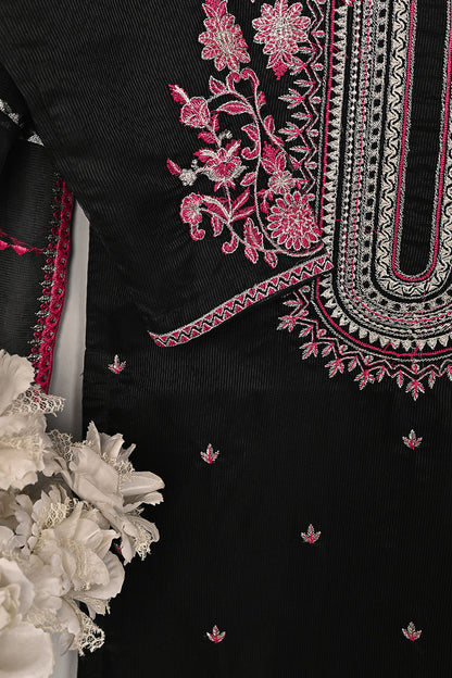 RTW-197-Black - 3Pc Ready to Wear 3Pc Javeria Net Embroidered  Dress