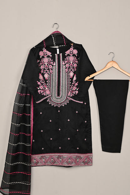 RTW-197-Black - 3Pc Ready to Wear 3Pc Javeria Net Embroidered  Dress