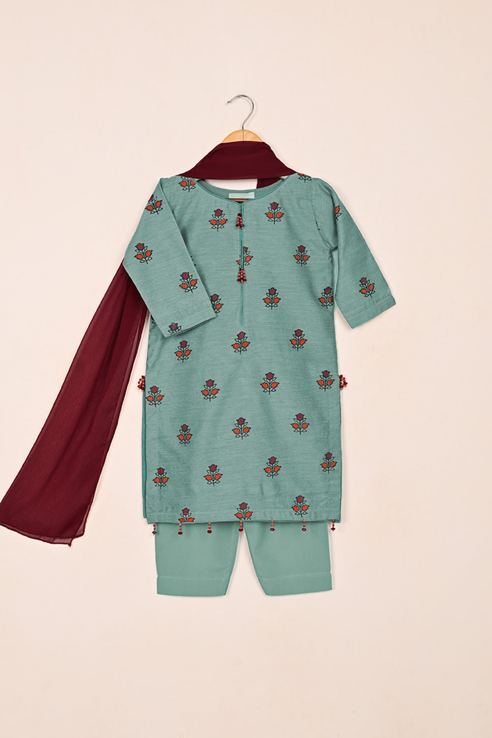 TKF-168-Dark Cyan - Kids 3Pc Paper Cotton Printed Shirt