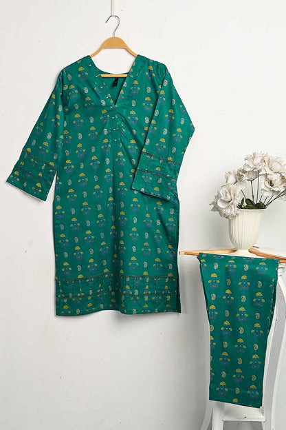 CPTP-16B-green - 2Pc Ready to Wear Cotton Printed Co-Ord Dress