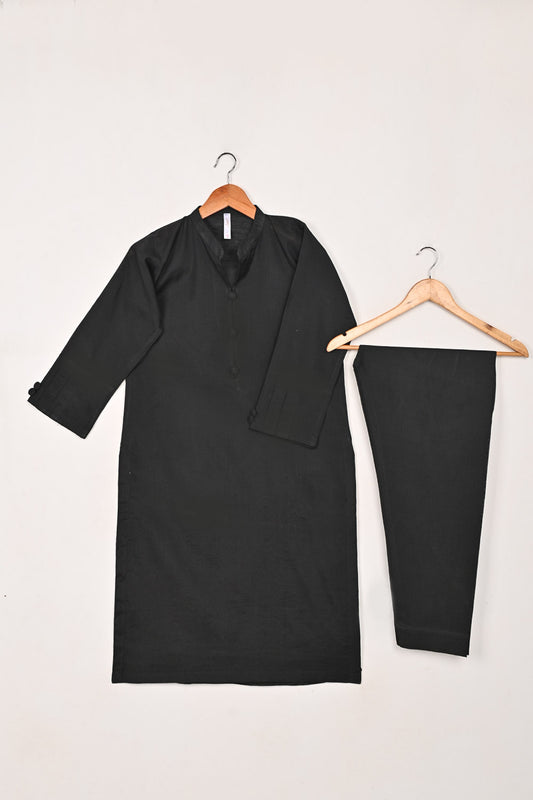 STP-211A-Black - 2Pc Ready to Wear Cotton Silk Solid Dress