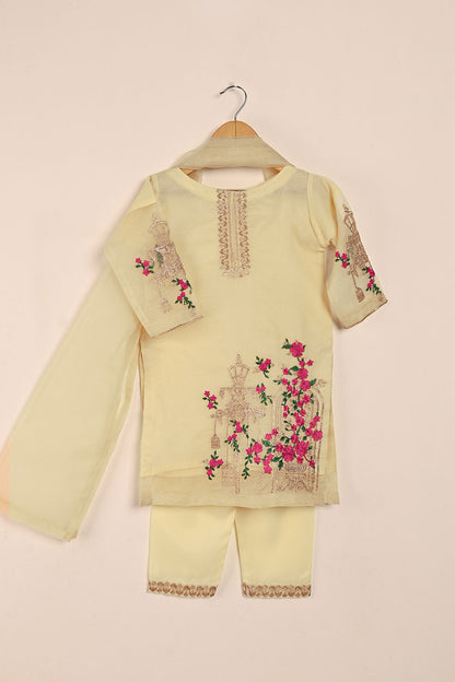TKF-131-Cream- Kids 3Pc Javeria Net Embroidered Formal Dress