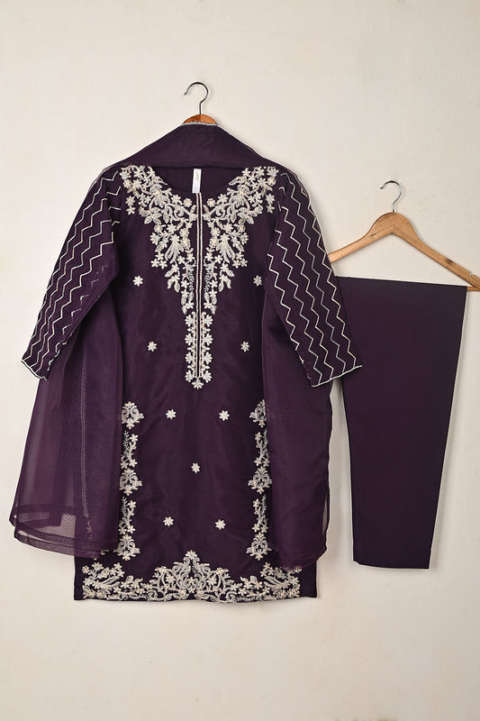 RTW-329-Purple -  3Pc Ready to Wear Embroidered Organza Dress