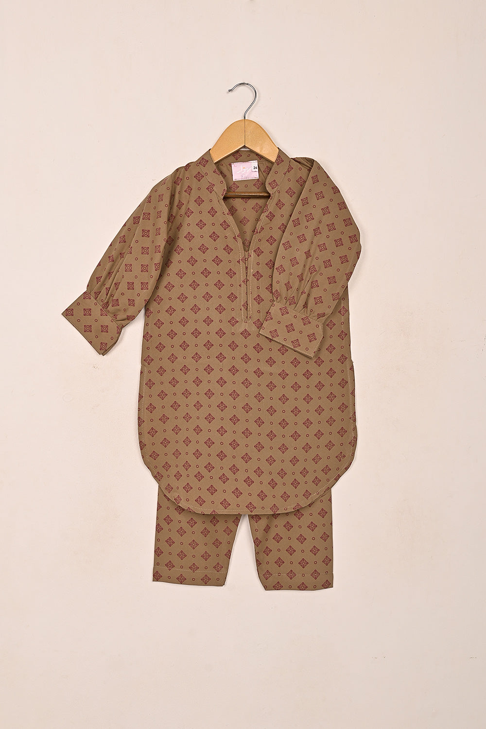 TKF-202-Brown - Kids 2Pc Malai Printed Dress