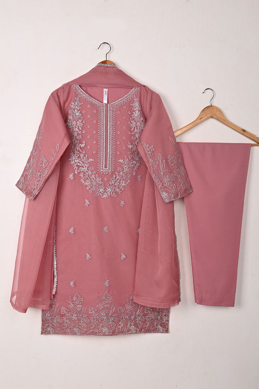 RTW-318-Tea Pink -  3Pc Ready to Wear Embroidered Organza Dress