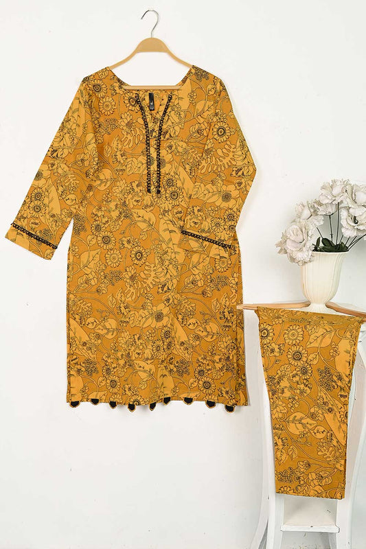 CPTP-15B-Mustard - 2Pc Ready to Wear Cotton Printed Co-Ord Dress