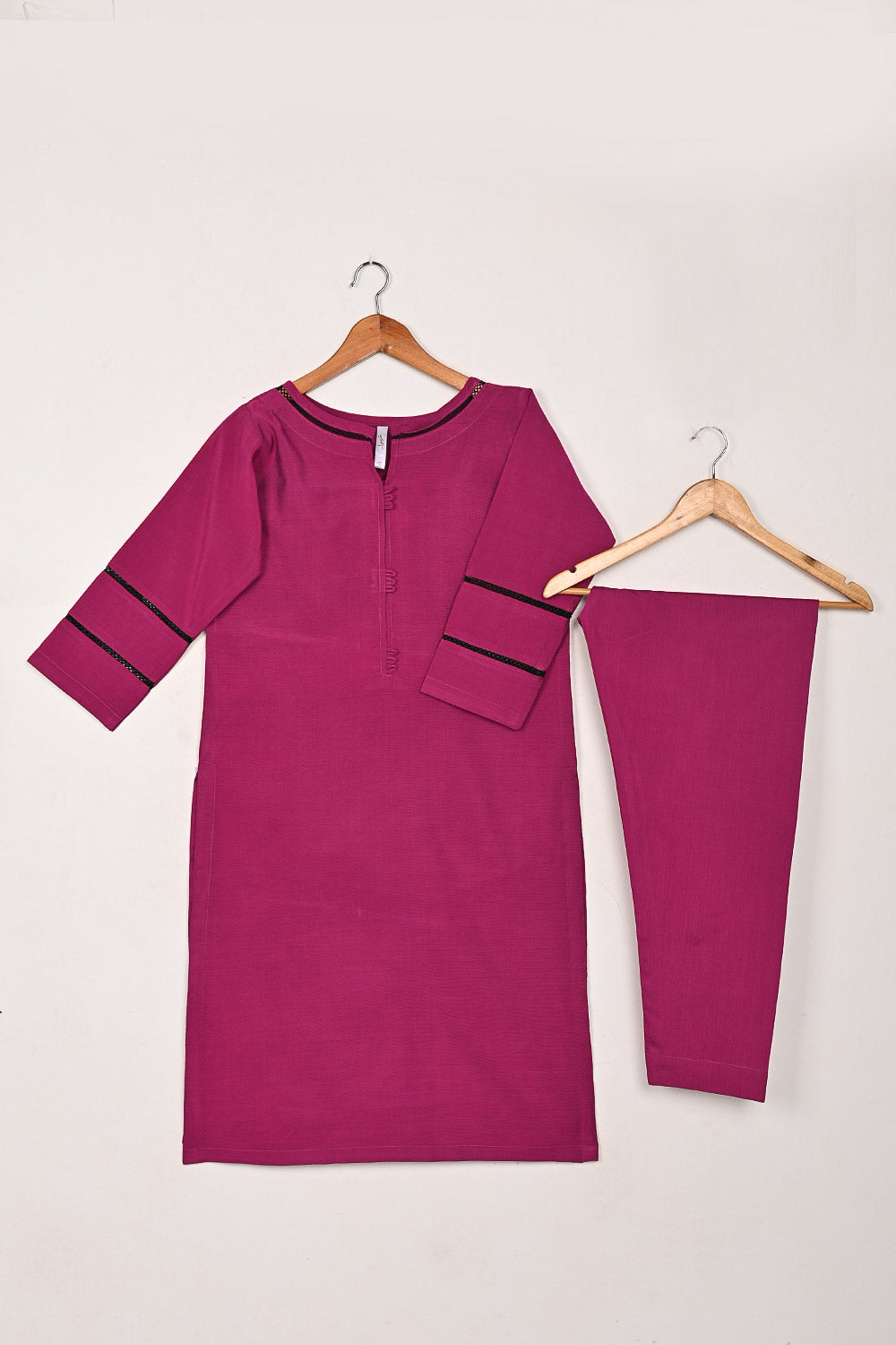 STP-209B-Fuchsia - 2Pc Ready to Wear Cotton Silk Solid Dress