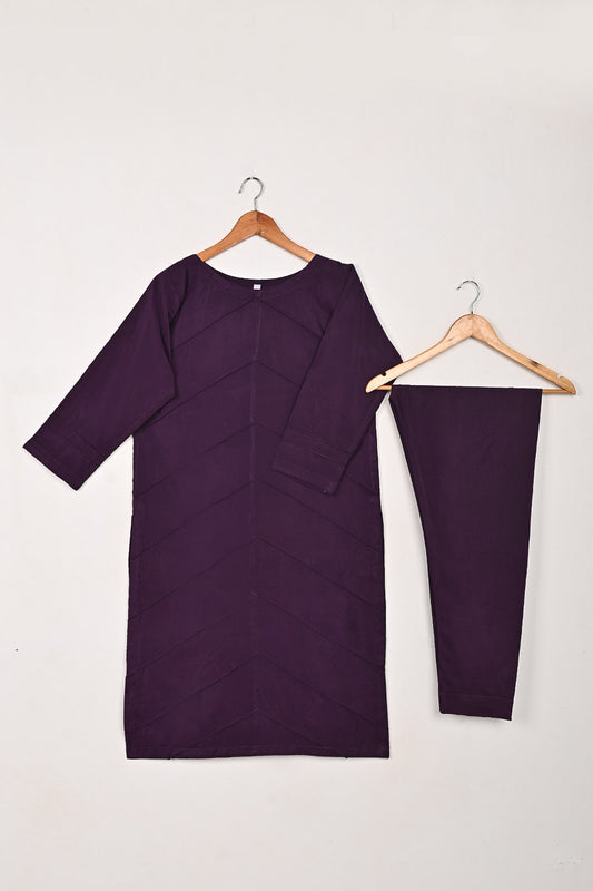 STP-208B-Purple - 2Pc Ready to Wear Cotton Silk Solid Dress