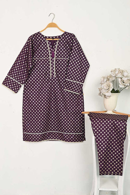 CPTP-13A-Purple - 2Pc Ready to Wear Cotton Printed Co-Ord Dress