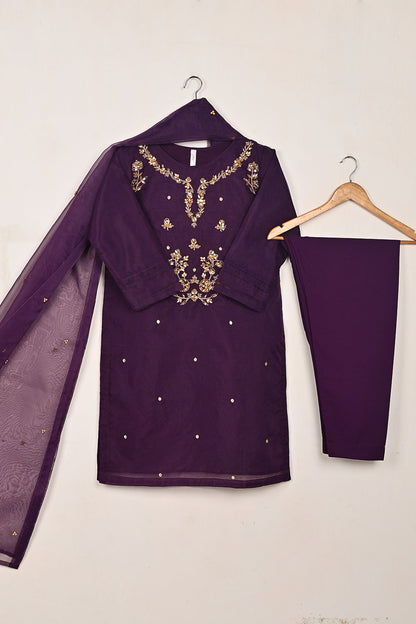 RTW-272-Purple- 3Pc Ready to Wear Embroidered Premium Adda Work Organza Dress