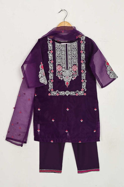 TKF-42-Purple - Kids 3Pc Ready to Wear Organza Formal Embroidered Dress