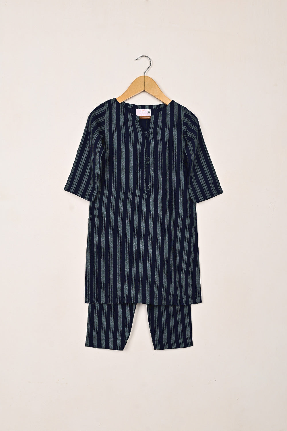 TKF-256-Navy Blue - Kids 2Pc Ready to Wear Silk Printed Dress