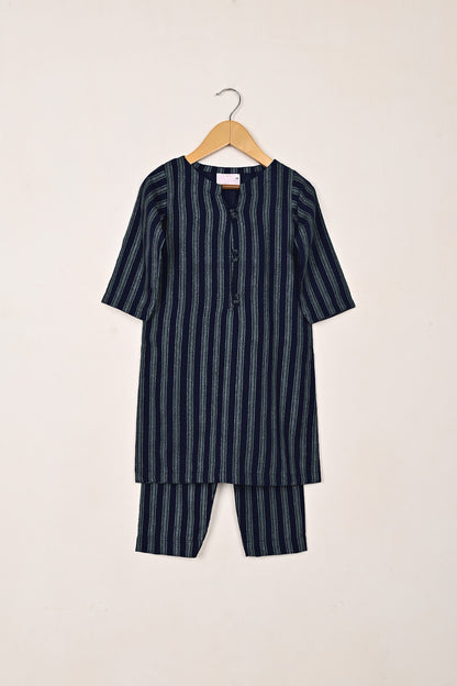 TKF-256-Navy Blue - Kids 2Pc Ready to Wear Silk Printed Dress