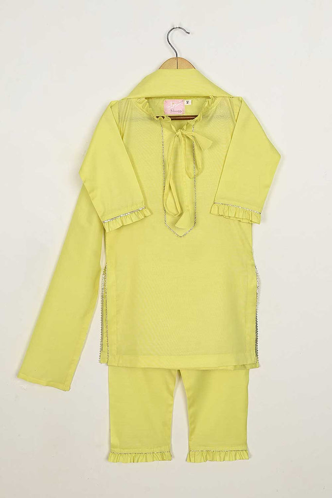 TKF-81-Yellow - Kids 3Pc Pc Cotton Dress Pc Cotton Trouser