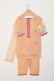 TKF-89-Peach - Kids 3Pc Organza Formal Embroidered Dress With Malai Trouser