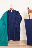 3SP-10A-Blue - 3PC COTTON EMBROIDERED Dress With Chiffon Embroidered Dupatta