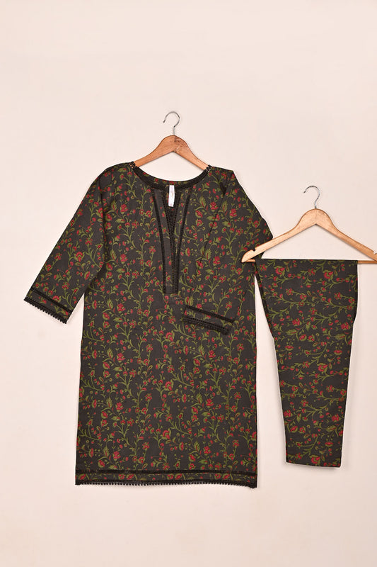 STP-203A-Brown - 2 Pc Ready to Wear Cotton Printed Co-Ord Dress