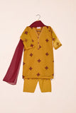 TKF-164-mustard - Kids 3Pc Embroidered Organza Dress