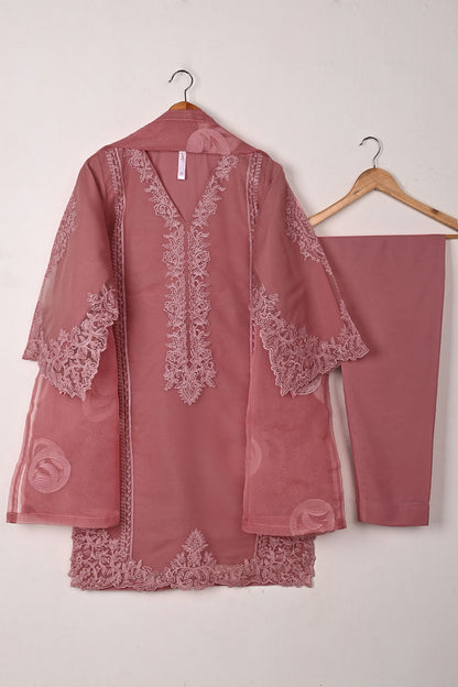 RTW-274-Tea Pink - 3Pc Ready to Wear Cut Work Embroidered Organza Dress