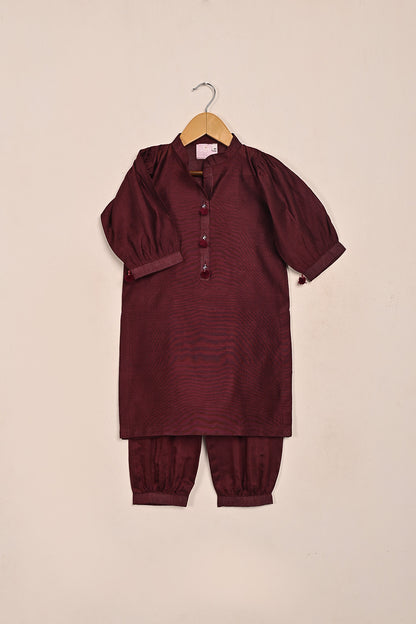 TKF-222-Maroon - Kids 2Pc Ready to Wear Khaddi Dress