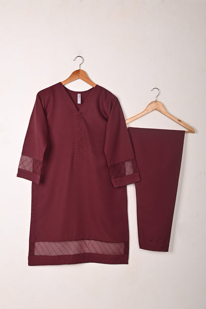 STP-254A-Maroon  - 2Pc Ready to Wear Malai Solid Dress