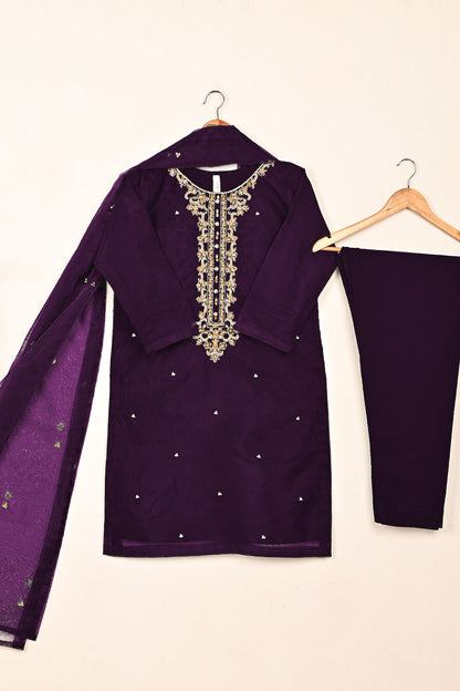 RTW-266-Purple - 3Pc Ready to Wear Embroidered Premium Adda Work Organza Dress