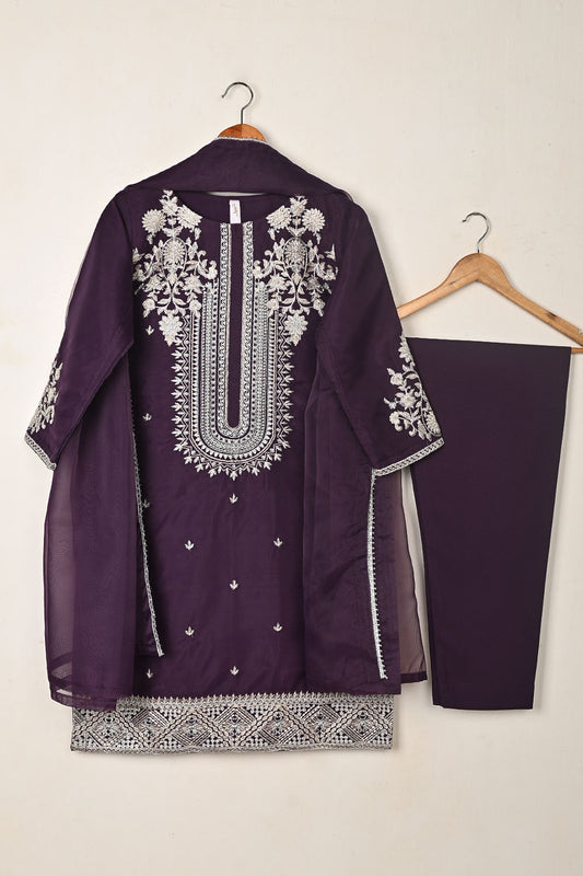 RTW-330-Purple -  3Pc Ready to Wear Embroidered Organza Dress