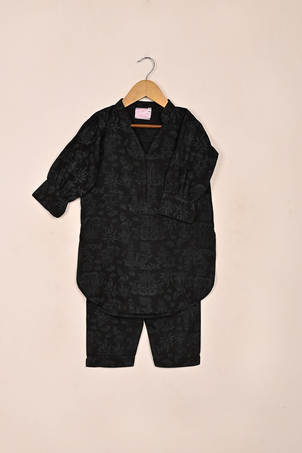 TKF-201-Black - Kids 2Pc Malai Printed Dress