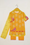 TKF-63-Yellow - Kids 3Pc Organza Formal Embroidered Dress With Malai Trouser