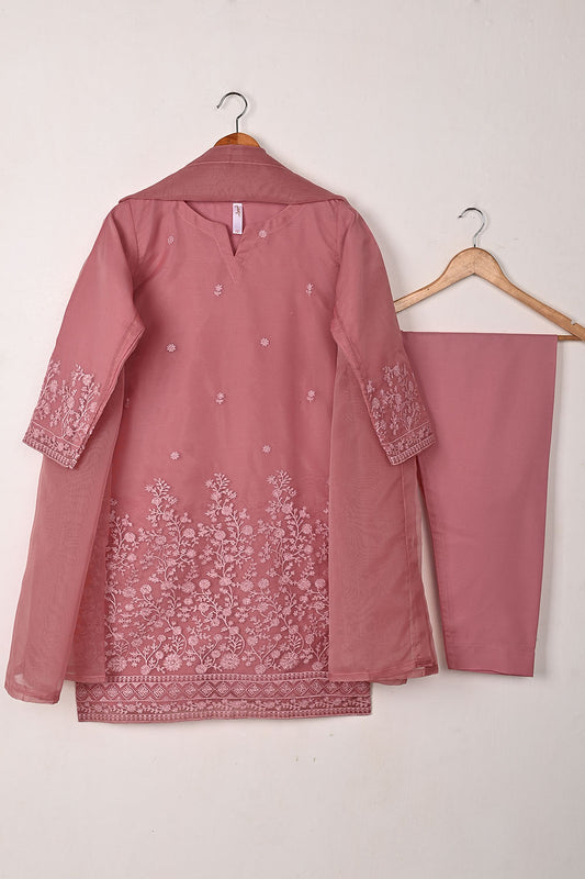 RTW-320-Tea Pink -  3Pc Ready to Wear Embroidered Organza Dress