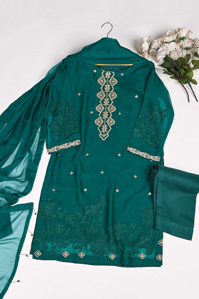 RTW-162-Green - 3Pc Stitched Chiffon Embroidered Dress