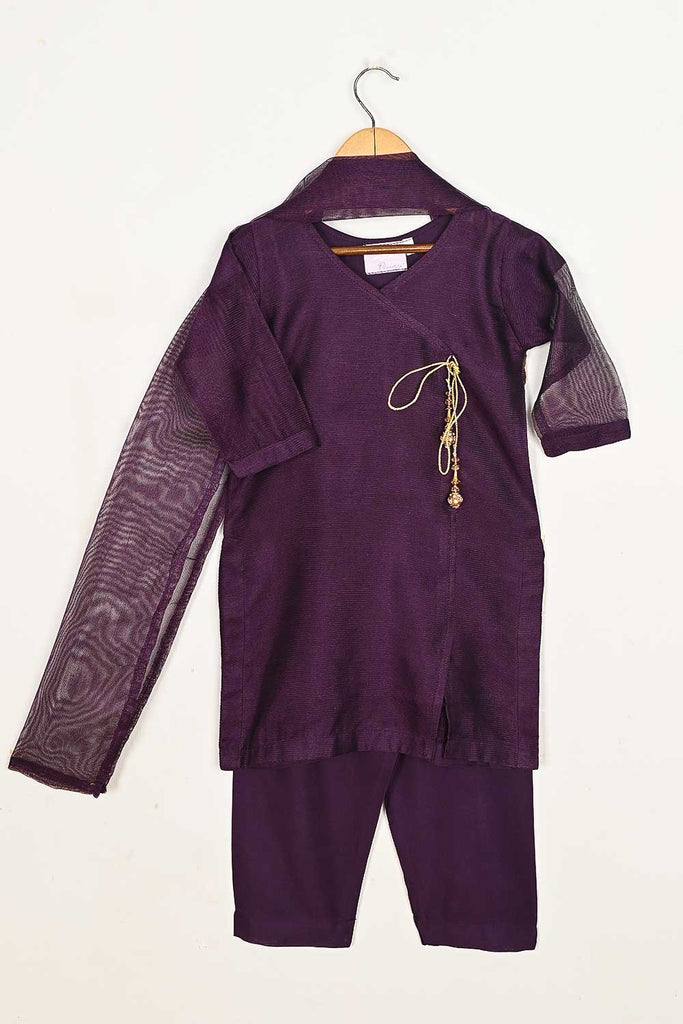 TKF-72-Purple - Kids 3Pc Khaddi Net Dress With Malai Trouser