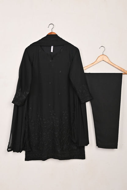 RTW-278-Black -  3Pc Ready to Wear Embroidered Chiffon Dress