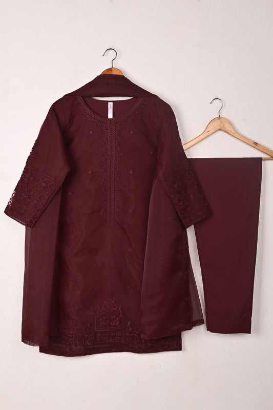 RTW-317-Maroon -  3Pc Ready to Wear Embroidered Organza Dress