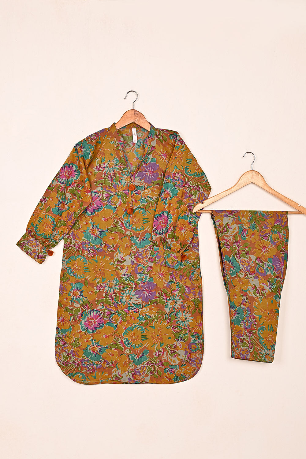 STP-202A-Rust - 2 Pc Ready to Wear Cotton Printed Co-Ord Dress