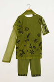 TKF-78-Moss - Kids 3Pc Organza Formal Embroidered Dress With Malai Trouser