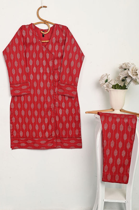 CPTP-10B-Red - 2Pc Ready to Wear Cotton Printed Co-Ord Dress