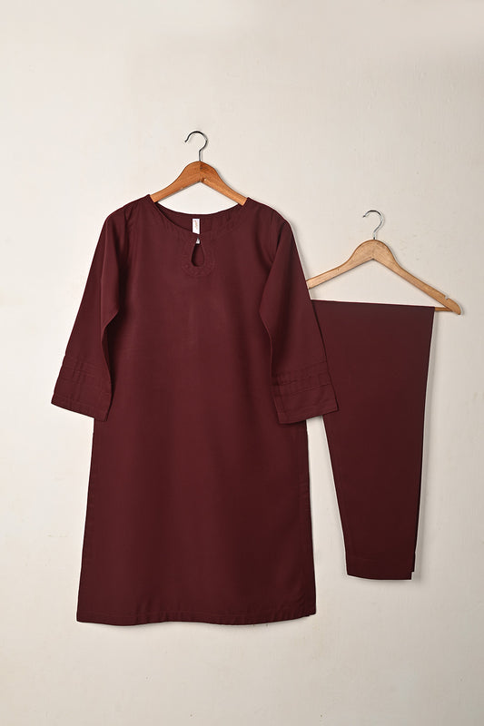 STP-266A-Maroon - 2Pc Ready to Wear Malai Solid Dress