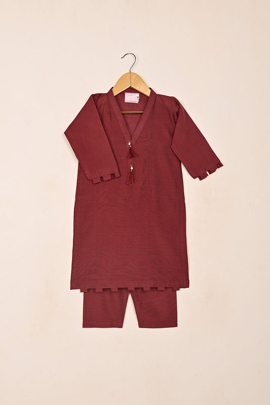 TKF-242-Red - Kids 2Pc Ready to Wear Khaddi Dress