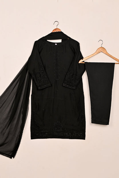 RTW-217-Black -  3Pc Ready to Wear Embroidered Chiffon Dress