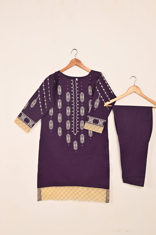 STP-195B-Purple  - 2PC READY TO WEAR EMBROIDERED CAMBRIC DRESS