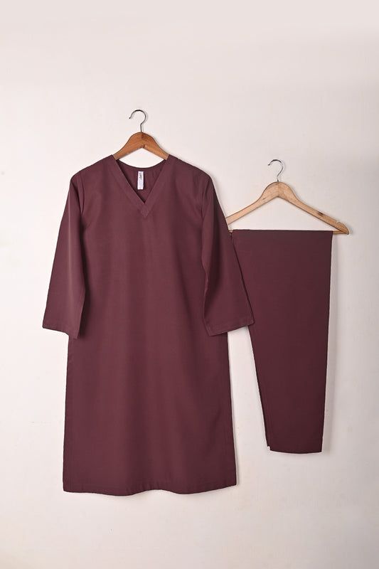 STP-255B-Plum  - 2Pc Ready to Wear Malai Solid Dress