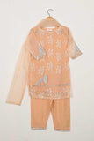 TKF-86-Peach - Kids 3Pc Organza Formal Embroidered Dress With Malai Trouser