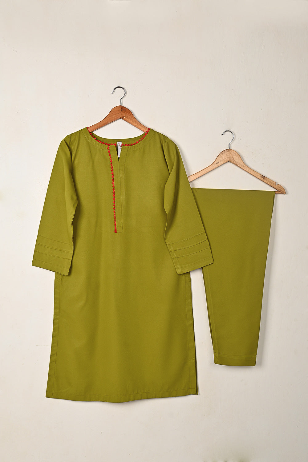 STP-261C-Moss - 2Pc Ready to Wear Malai Solid Dress